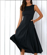 Plus Size Black A-line Party Sleeveless Pockets Dress