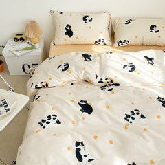 Funny Cat and Orange Print Bedding Set