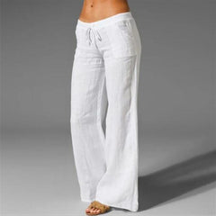 Summer Linen Wide Leg Yoga Pants Elastic Waist Drawstring Pants