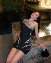 One Shoulder Hand-Stitched Rhinestone Short Bandage Dress