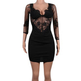 Off shoulder long sleeve lace dress slim bodycon party dresses Transparent backless sexy dress Summer white black vestidos