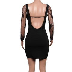 Off shoulder long sleeve lace dress slim bodycon party dresses Transparent backless sexy dress Summer white black vestidos