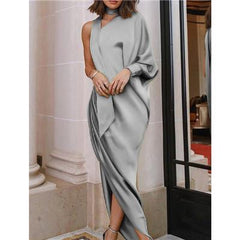 Off shoulder one sleeve wrap dress