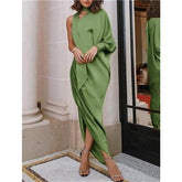 Off shoulder one sleeve wrap dress