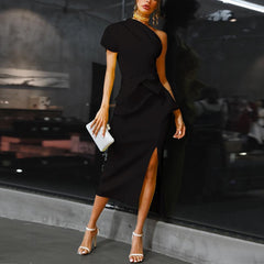 One shoulder ruched irregular party dress