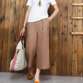 Womenlinen cropped palazzo pants wide leg summer causal pants