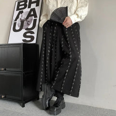 Casual Pants Men Metal Button Patchwork Wide Leg Pants