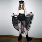 Military Style Knit Chiffon Culottes for Black Fashion Hollow Out Knee-Length Skirt