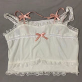 White Korean College Style Sweet Tank Top Bow Lace France Princess Vset