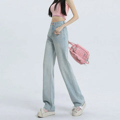 WomenSummer High Waist Wide Leg Leisure Design Drape Mop Jeans
