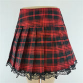 Plaid New Contrast Lace Pleated Vintage Skater Clothes Harajuku Gothic England Style Y2K Skirt