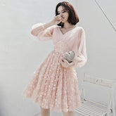 Appliques Fashion V-Neck Full Sleeves A-Line Prom Gowns