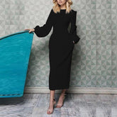 Puffl slseeve o neck mide dress