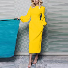 Puffl slseeve o neck mide dress