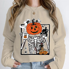 Pumpkin Skeleton Coffee Sweatshirt Top