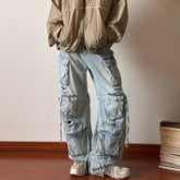Solid Jeans MenDesign Sense Hip-hop Hole Washed Mid-waist Loose Drag Wide Pants