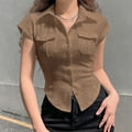 Button Pockets Collar Pockets Shirt