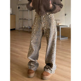 Retro Y2K American Street Leopard Girl Korean High Waist Straight Baggy Trouser