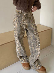 Retro Y2K American Street Leopard Girl Korean High Waist Straight Baggy Trouser