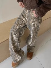 Retro Y2K American Street Leopard Girl Korean High Waist Straight Baggy Trouser