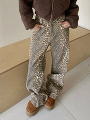 Retro Y2K American Street Leopard Girl Korean High Waist Straight Baggy Trouser