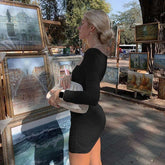 Ruched Long Sleeve Bodycon Party Elegant Streetwear Autumn Winter Mini Dress