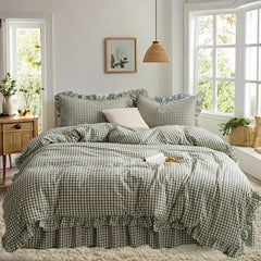 Rustic Gingham Duvet Cover with Ruffle