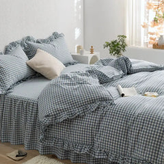 Rustic Gingham Duvet Cover with Ruffle