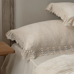 Rustic Linen Cotton Duvet Cover with Lace