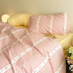 Rustic Pink Gingham Duvet Cover Set
