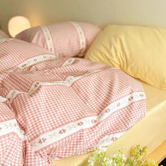 Rustic Pink Gingham Duvet Cover Set