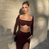 Elegant Square Collar Sexy Top and Skirt 2 Piece Set
