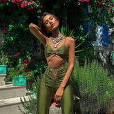 Bandage Crop Top and Flare Pants 2 Piece Sets