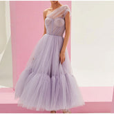 One Shoulder Tulle Mesh Evening Party A-Line Tutu Dress
