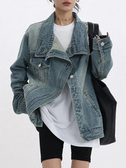 Graceful Turtleneck Denim Jacket Jacket