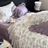 French Floral Print Lace Cotton Duvet Cover