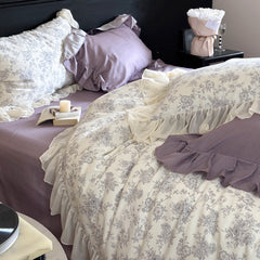 French Floral Print Lace Cotton Duvet Cover