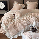 Princess Ruffled Thickened Warm Milk Velvet Lace Winter Bedding Set