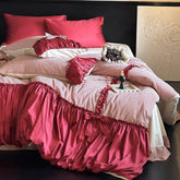 Romantic Red Polka Dot Bow Cotton Bedding Set