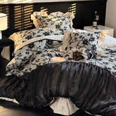 French Romantic Black Ruffled Cotton Duvet Cover