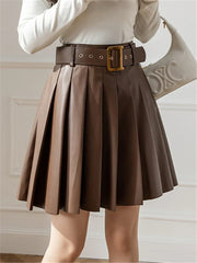 Faux Pleated With Belted New Mini Autumn Winter Skirt