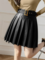 Faux Pleated With Belted New Mini Autumn Winter Skirt