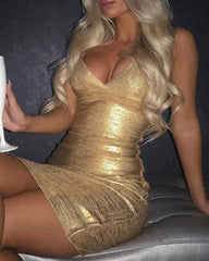 Club V-neck Bodycon Dress Solid Spaghetti Strap Plunge Mini Dress Summer Slim Fit Tight Vestidos