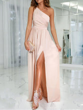 Spring One Shoulder Sleeveless Long Dress Summer Solid Loose Night Party Dress