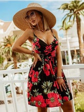 V Neck Floral Print Spaghetti Strap Sleeveless Beach Dress