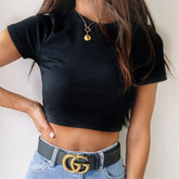 Sexy Streetwear Ribber Black Short Sleeve Tops