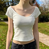 Color Slim-fit Casual Round Neck Short Sleeve Big WomenT-shirt