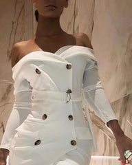 Solid Double Breasted Slit Blazer Dress