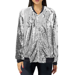 Sequin Bomber Zipper Basic Lady Outwear Jacket