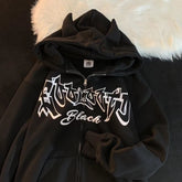 Retro Devil Wings Letter Printing Zipper Hoodie